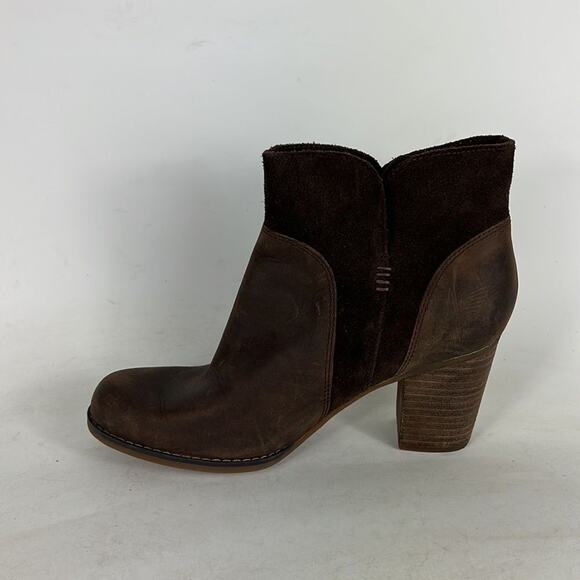 Timberland ankle booties women’s size 6.5 brown leather suede stacked heel - Picture 6 of 9
